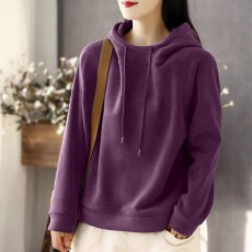 批发<b class='q'>韩版</b>休闲慵懒风连帽德绒卫衣女2026秋季大码胖MM加厚磨绒宽松上衣