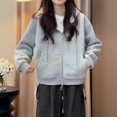 批发<b class='q'>大码</b>胖mm韩系慵懒风连帽拉链卫衣外套女2026秋季加绒保暖<b class='q'>开衫</b>上衣