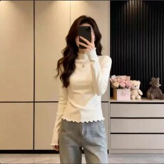 批发甜美木耳边半<b class='q'>高领</b>内搭<b class='q'>打底衫</b>女2026秋季大码胖MM修身德绒长袖t恤