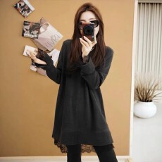 批发韩系蕾丝双面德绒长袖t恤女2026秋<b class='q'>大码</b>胖MM中长款内搭上衣打底衫