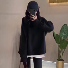 批发韩版宽松假两件卫衣女2026年秋季新款大码胖MM加绒加厚<b class='q'>中长款</b>上衣