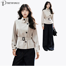 批发复古长袖立领短款风衣女2025秋季新款高级感气质显瘦收腰外套上衣