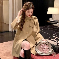 批发原版质量韩系复古蝴蝶结小个子超好看风衣女温柔风设计感新款外套