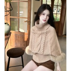 批发法式毛毛袖一字肩套头毛衣女秋冬季高级感慵懒风气质宽松绝美上衣