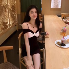 批发黑色法式甜美性感一字肩连衣裙女新款精致高奢纯欲富家千金礼服裙