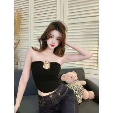 批发带胸垫 辣妹金属扣露锁骨无袖抹胸背心纯欲风修身露背小上衣