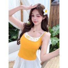 批发人棉260碎花假两件吊带背心显瘦带胸垫舒适<b class='q'>甜美</b>打底上衣