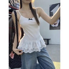 批发260克随心裁1x1芭蕾风蝴蝶结吊带背心蕾丝花边下摆内搭上衣