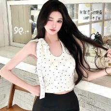 批发<b class='q'>莫代尔</b>人棉260克 ➕刺绣 纯欲波点挂脖吊带<b class='q'>背心女</b>露背上衣
