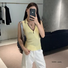 批发韩版2026夏季简约套头洋气设计感针织衫显瘦背心减龄撞色上衣无袖