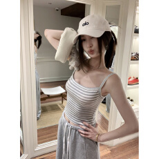 批发假日松弛条纹连帽短款卫衣女春<b class='q'>秋</b>薄款吊带