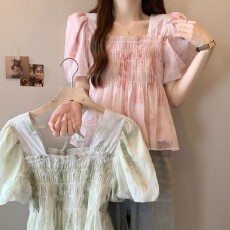 批发原版做工短袖衬衫女装<b class='q'>夏</b>季2026新款爆款方领短款娃娃衫上衣