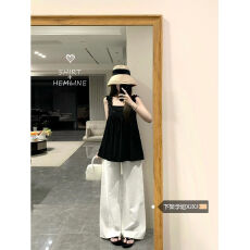 批发法式高级气质套装女夏季2026新款木耳边无袖上衣高腰阔腿裤两件套