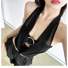 批发官图实价 夜店风拽姐chill薄纱性感镂空修身<b class='q'>百搭</b>挂脖吊带女两件套