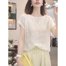批发防晒衣镂空设计感亮片冰丝针织衫2026<b class='q'>夏</b>季精致超好看减龄短袖上衣