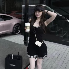 批发法式小香风撞色针织吊带<b class='q'>连衣裙</b>女<b class='q'>夏</b>季新款高级感收腰显瘦辣妹短裙