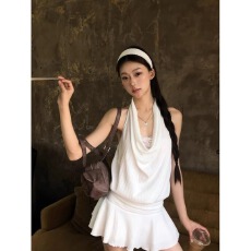 批发2026夏季新款韩系纯欲套装辣妹荡领挂脖连衣裙配<b class='q'>打底裤</b>女<b class='q'>时尚</b>百搭
