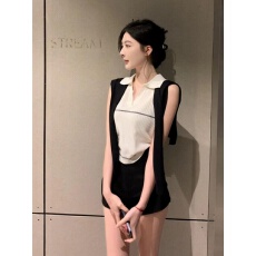 批发白色气质polo领披肩针织背心女夏法式高级感修身独特别致漂亮上衣