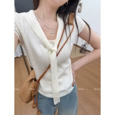 批发设计感假两件披肩<b class='q'>针织衫</b>短袖女2026夏季新款<b class='q'>镂空</b>短款t恤上衣