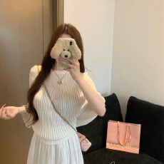 批发温柔风白色圆领蝙蝠袖针织衫女夏季新款<b class='q'>宽松</b>显瘦百搭短款遮肉上衣