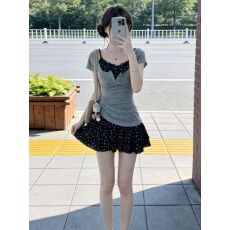 批发两件套 甜辣少女休闲<b class='q'>运动服</b>套装女夏季收腰短袖碎花吊带<b class='q'>连衣裙</b>