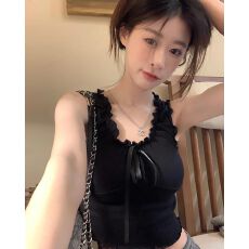 批发木耳边蝴蝶结背心吊带女装<b class='q'>春</b>季新款法式甜辣风内搭外穿设计感上衣
