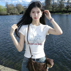正肩短袖t恤女2026新款夏季修身上衣设计感小众巨好看的ins潮牌