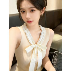 批发甜美淑女风蝴蝶结花边V领吊带背心女2026夏季超修身显瘦<b class='q'>百搭</b>上衣