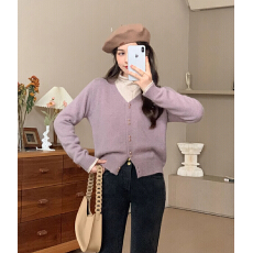批发花栗鼠小姐浣熊绒金豆开衫针织毛衣外套女冬V领<b class='q'>显瘦</b>内搭上衣