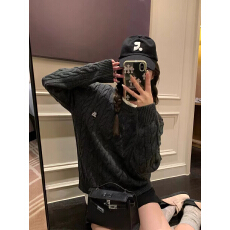 批发绵<b class='q'>羊绒</b>#圆领套头麻花毛衣女秋冬宽松慵懒风刺绣针织<b class='q'>外套</b>软糯显瘦