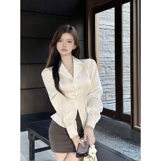 批发官图#华尔缎高级感<b class='q'>西装</b>领长袖不规则春衬衫新款修身小众衬衣