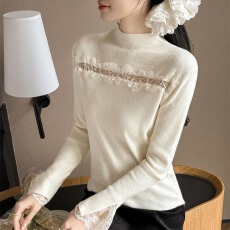 批发<b class='q'>包</b><b class='q'>芯</b>纱法式温柔风蕾<b class='q'>丝</b>花边针织衫长袖修身打底衫内搭外穿毛衣