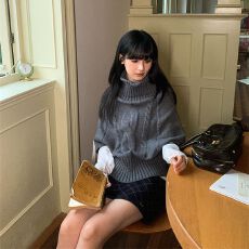 批发<b class='q'>北极</b><b class='q'>绒</b>麻花针织衫套头斗篷毛衣女高领新款时尚设计感搭配上衣