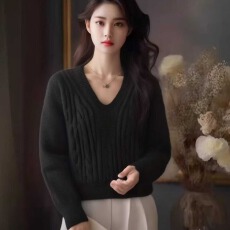 批发<b class='q'>北极</b><b class='q'>绒</b>秋冬韩版气质韩系温柔系V领麻花针织软糯宽松长袖上衣