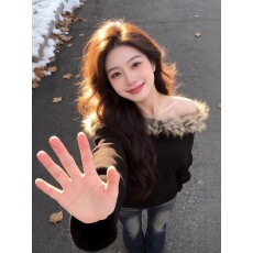 批发复古温柔风巨好看的斜肩黑色毛衣小个子穿搭洋气时髦上衣2026<b class='q'>春</b>季
