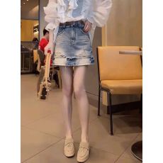 批发美式复古超好看破洞牛仔<b class='q'>半身裙</b>女2026夏季新款做旧A字小个子短裙