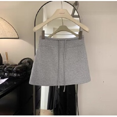 批发2025夏季新款抽绳高腰灰色休闲运动短裙<b class='q'>百搭</b>防走光包臀裙
