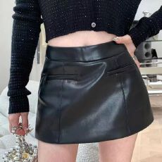 批发甜酷辣妹pu皮包臀半身裙女2025秋冬新款百搭高腰a字超<b class='q'>短裤</b>裙