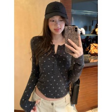 批发PUNRU美式休闲<b class='q'>碎花</b>半开领短款针织衫女秋冬新款修身内搭露脐<b class='q'>上衣</b>