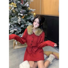 批发AS爱尚-织开衫+俏皮感半身裙套装(配毛领仿<b class='q'>狐狸毛</b>仿毛可拆卸)102