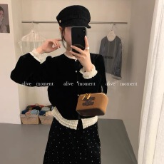 批发alive家2025冬季新款重工<b class='q'>蕾丝</b>花边丝绒里布加绒小衫女轻奢风外套