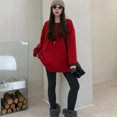 批发拼色条纹圆领加厚中长卫衣2025冬季新款女<b class='q'>韩版</b>氛围感宽松显瘦上衣