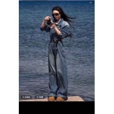 批发美式时髦水洗复古连体裤女2025秋季新款高腰显瘦长袖<b class='q'>牛仔</b>连体长裤