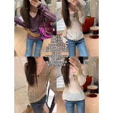 批发<b class='q'>轻熟</b>风紫色V领花边修身打底针织衫女2025秋冬季御姐绝美漂亮上衣