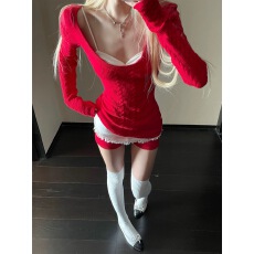 批发Rase le sol‘Christmas Set2.0’绞花毛衣<b class='q'>蕾丝</b>吊带针织<b class='q'>短裤</b>套装