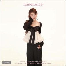 批发甜梨呆呆黑糖酒心撞色蕾丝网纱花苞吊带上衣