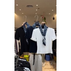 批发法式<b class='q'>V领</b>飘带五分袖t恤女御姐风气质夏装2025新款修身纯欲绝美上衣