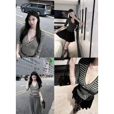 批发Laareetoo 新品限时9折3/23 10:00 条纹<b class='q'>七分袖</b><b class='q'>T</b><b class='q'>恤</b>女夏季上衣