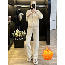 批发洋气时尚加绒加厚套装女冬连帽卫衣休闲阔腿裤两件套宽松潮<b class='q'>运动</b>