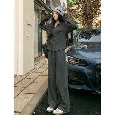 批发大码女装时尚<b class='q'>运动</b>套装女春装连帽显瘦<b class='q'>气质</b>高腰遮胯阔腿裤两件套